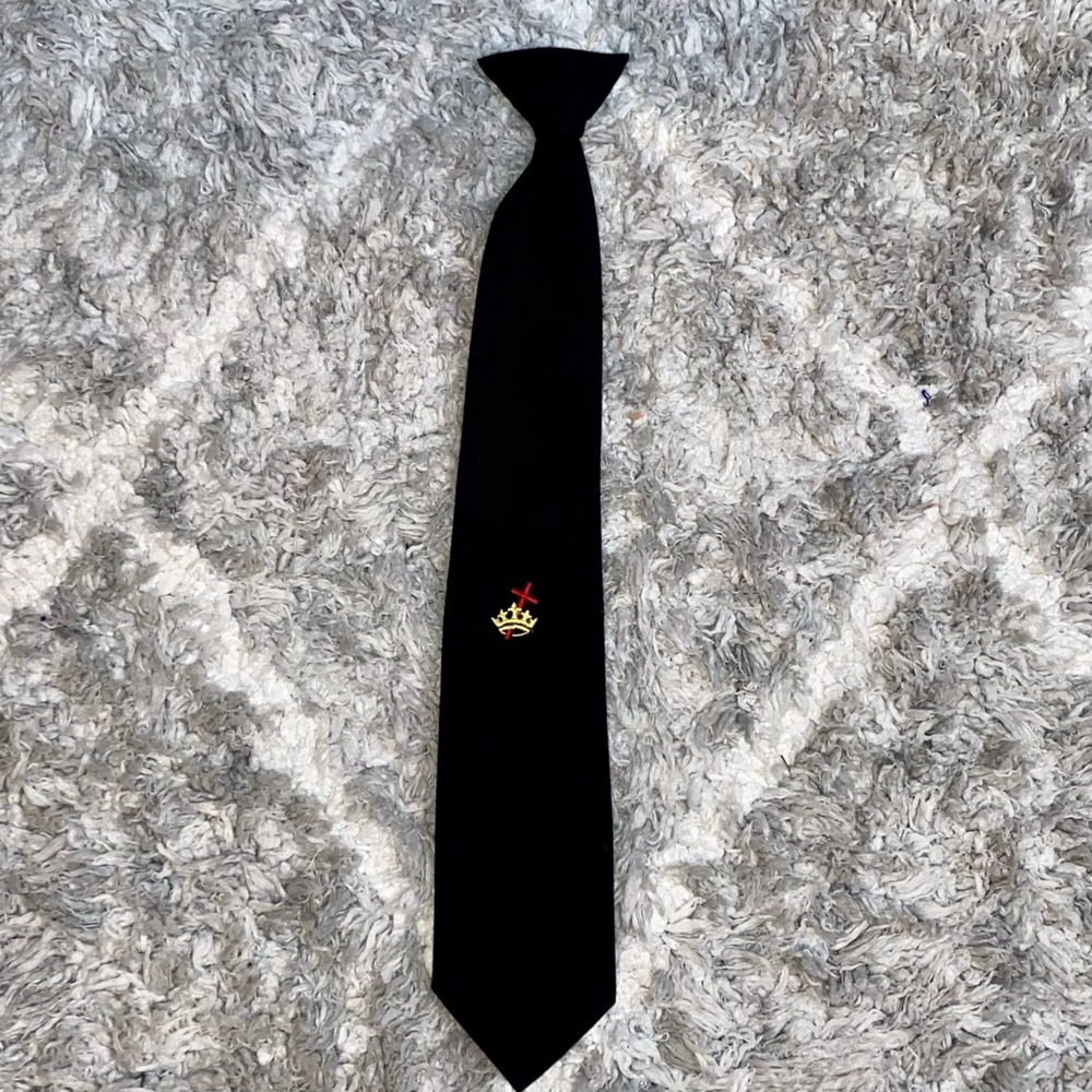 70s True Vintage Knights Templar Navy Blue Clip-On Mason’s Tie with Embroidery